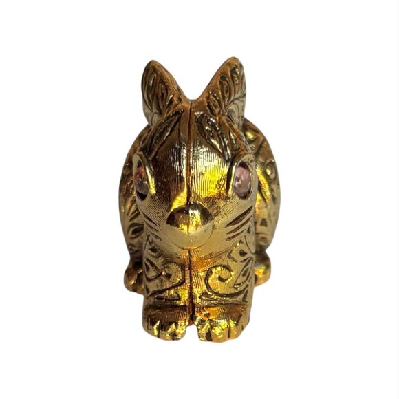 Vintage Max Factor Bunny Rabbit Solid Perfume Aquarius Gold Tone Metal Compact - Picture 3 of 10